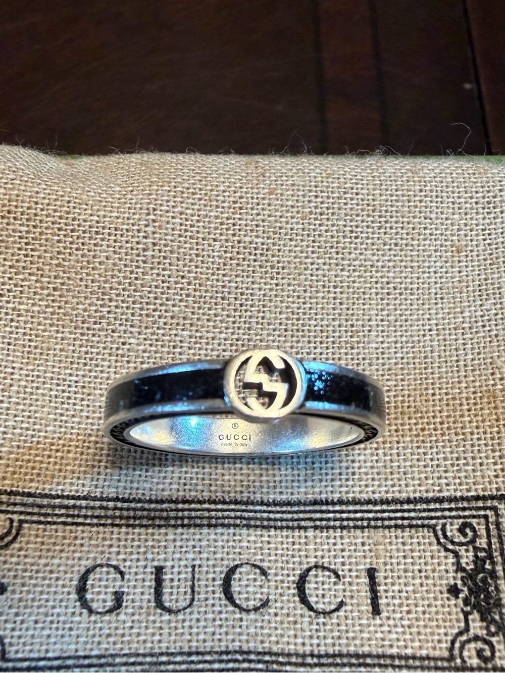 New Authentic Gucci GG Logo Silver Black Ring Size IT 13 / US 6
